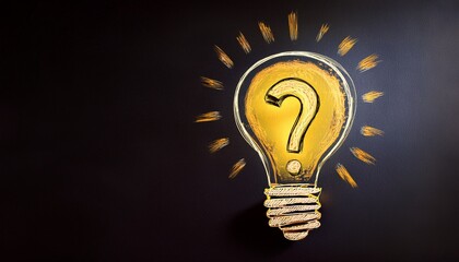 yellow sketch light bulb with question mark on dark background