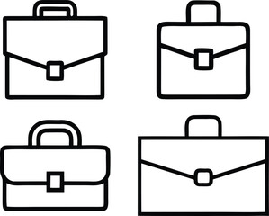 Office Bag and Portfolio Icons, Flat Outline Design Collection, Briefcase Line Icons, Business Bag Vector Set in Minimal Style