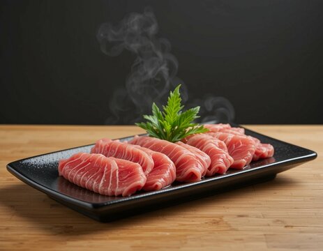 Fresh Sliced Tuna Displayed with Delicate Steam