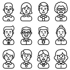 Set of funny cartoon boy and girl faces avatars illustrations