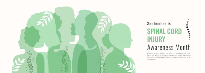 September is Spinal Cord injury awareness Month banner template with copy space. Abstract People silhouette in flat style. Card, poster Vector illustration
