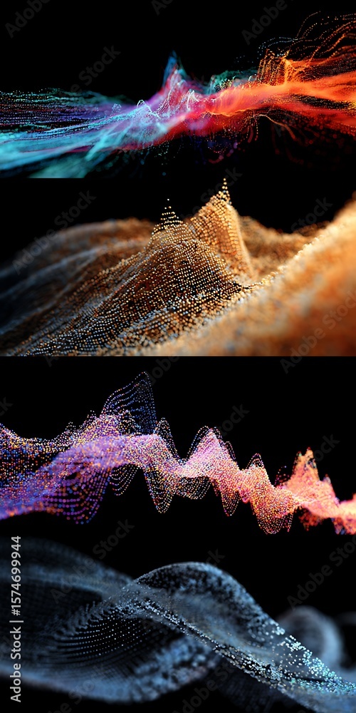 Poster a quartet of abstract digital network backgrounds with colorful data streams