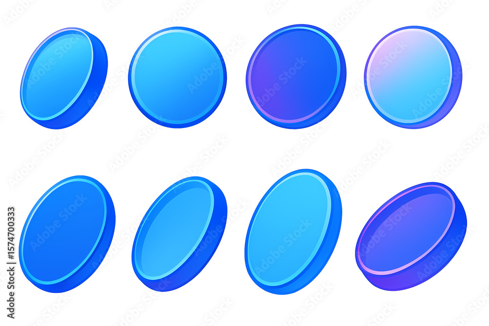 Poster isometric blue ui button set for app design modern interface elements and game development