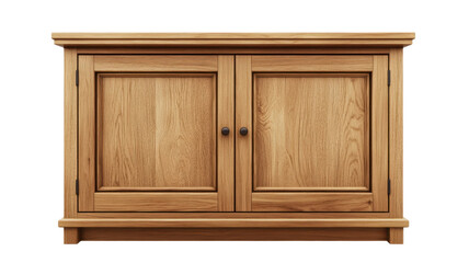 Classic wooden door with natural wood grain and traditional craftsmanship details isolated on white background
