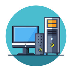 Computer Desktop Vector Illustration Flat Design Style