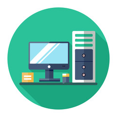 Computer Workstation Flat Vector Illustration Icon Design