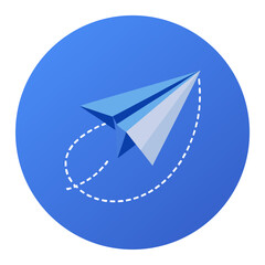 Paper Airplane Icon Vector Illustration Blue Background