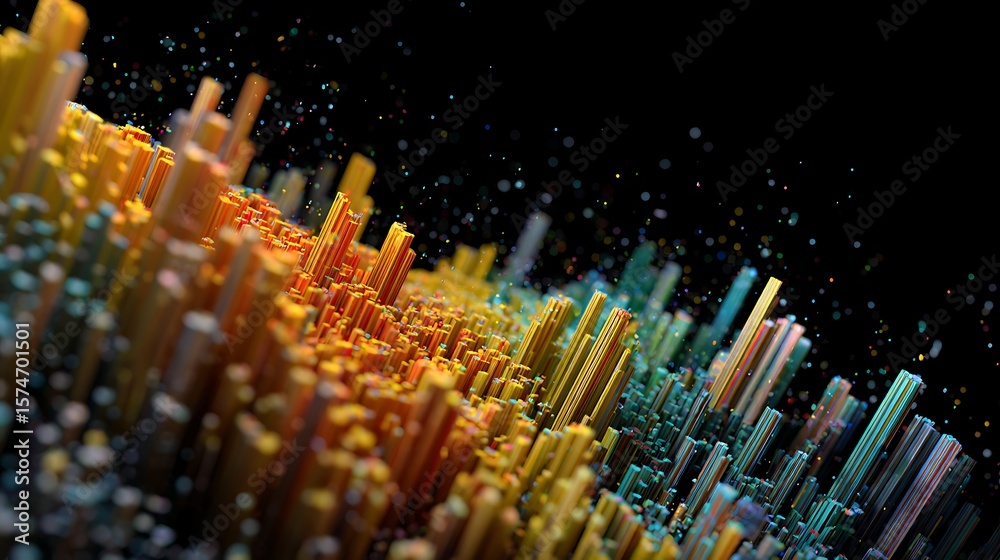 Poster a colorful abstract background with 3d rendered columns and geometric patterns