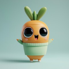 Happy Cartoon Carrot Character in Sweater on blue background
