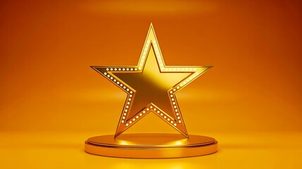 Golden star trophy on orange background representing success and award

