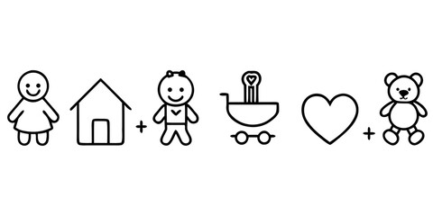 Fototapeta premium A flat vector illustration of a family icon set, symbolizing love, business, and people with heart signs