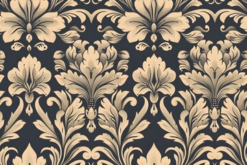 Seamless Victorian scroll pattern, ornate floral and vine motifs, vintage wallpaper style, fine detailing, rich antique tones, elegant design, tileable surface