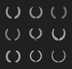 Laurel wreath of victory icon set. Hand drawing laurel wreaths and branches collection. Laurel frame ranking decoration. Vector illustration
