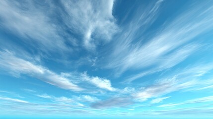 Obraz premium A wide shot of a bright blue sky filled with wispy, white clouds, creating a serene and peaceful atmosphere