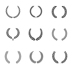 Laurel wreath of victory icon set. Hand drawing laurel wreaths and branches silhouette collection. Laurel frame ranking decoration. Vector illustration