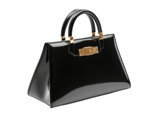  Black handbag with gold clasp, front view, white background, product photography, hyper-realistic, in the style of product design 