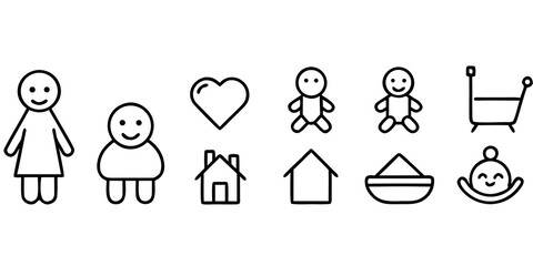 Fototapeta premium People, couple, and family icon sets symbolize love and romance with red heart illustrations