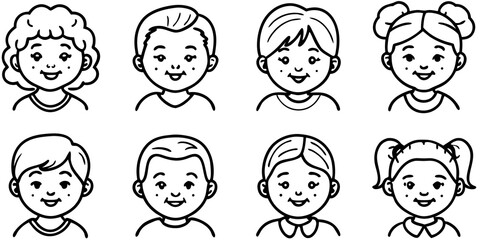 A vibrant vector set of funny cartoon monster and child faces, perfect for avatars or playful designs