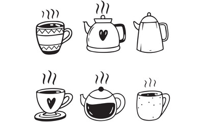 Coffee Cups and Tea Cups Doodles set