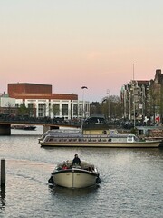 View of Amsterdam Canal with Traditional Dutch Houses 