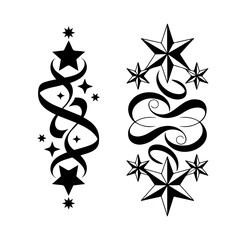 Vector art of elegant swirling ribbons and stars