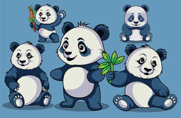 Charming Panda set Collection Playful Poses and Bamboo Delight