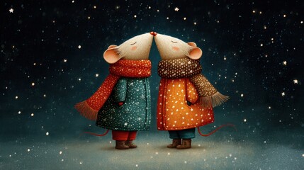 Winter Romance Two Mice Share a Kiss in the Snow