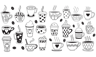 Coffee Cups and Tea Cups Doodles set