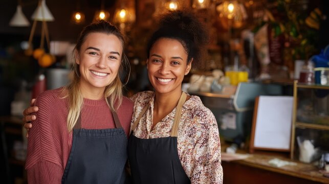 Smiling Baristas Coffee Shop Teamwork and Friendly Service
