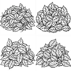 Stylized piles of leaves with prominent veins and organic shapes