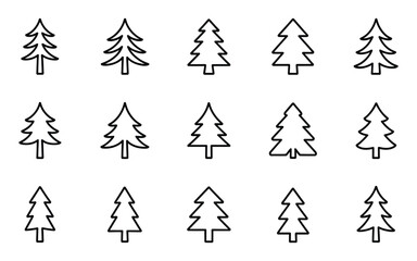 Obraz premium Christmas Tree Outline Icons Set: Festive Holiday and Evergreen Plant Vector Graphics for Winter, Celebration, and Nature Designs
