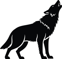 Obraz premium A silhouette of a wolf howling with its head raised against a white background