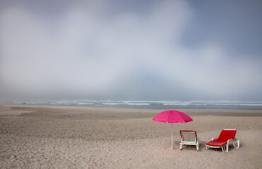 beach chair and umbrella