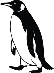 Obraz premium A stylized black and white illustration of a penguin standing on a white background