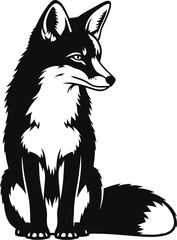 Obraz premium A black and white graphic illustration of a fox sitting and looking sideways
