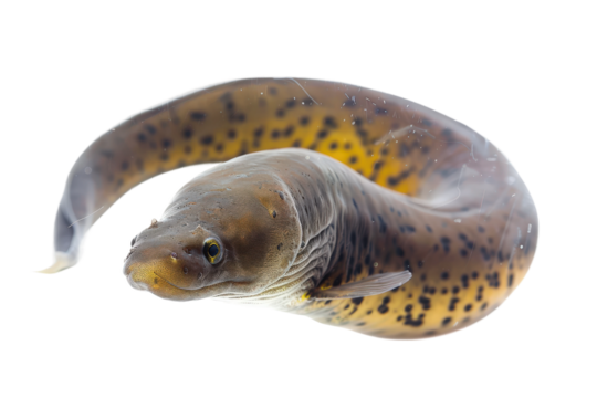 Eel fish in swimming posture displayed on transparent background