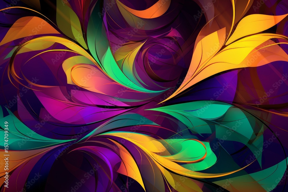 Aufkleber Abstract background featuring vibrant colors and swirling floral patterns, creating a dynamic and visually appealing composition