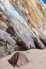 Colorful Layered Cliff Face at Coastal Beach in Portugal
