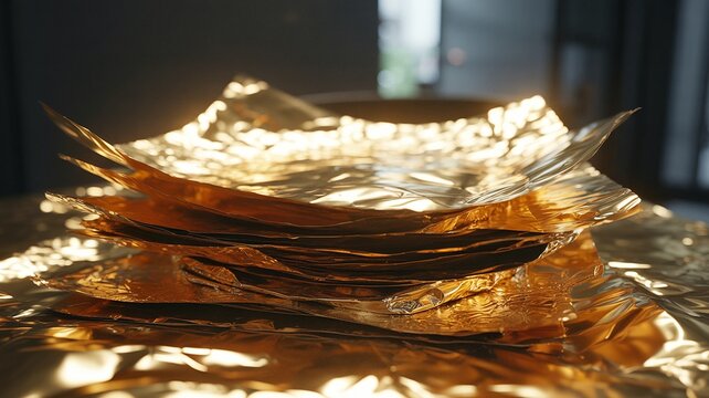 Golden Foil Sheets Illuminated, Abstract Texture