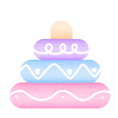 Pastel Stacked Donut Tower, Whimsical Illustration, Playful Design.