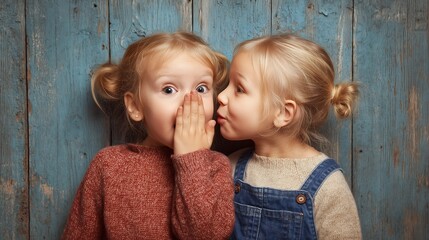 Two little girls whispering to each other