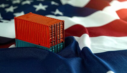 Tariff of United States Trade and Economy with American flag Concept with Shipping Containers