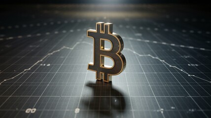 Detailed 3D Render of a Bitcoin Symbol on a Financial Chart