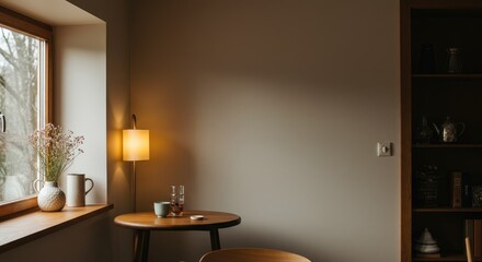 A cozy corner in a modern home, bathed in warm light