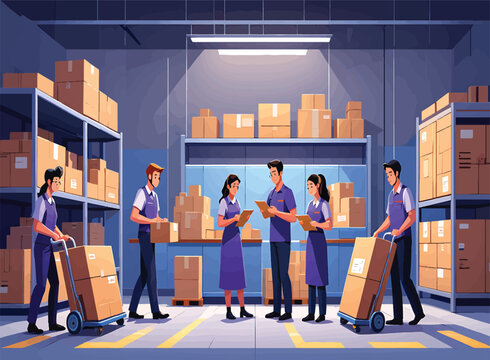 Warehouse Workers Efficiently Managing Inventory - Powered by Adobe