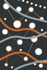 Futuristic Abstract Cosmic Illustration with Curved Lines and Connected Spheres on Dark Background Inspired by Space and Galaxies