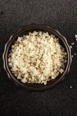 Food salt crystals sea food salt spices additive gourmet food background on the table rustic food top view copy space