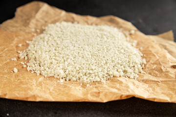 Food salt crystals sea food salt spices additive gourmet food background on the table rustic food top view copy space