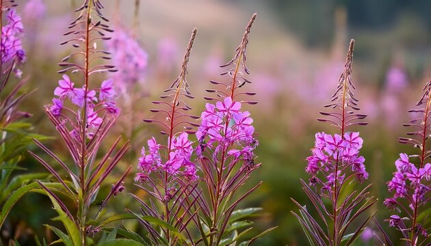 purple fireweed chamaenerion angustifolium plants with fluffy seeds after blossom season medical herbs - Powered by Adobe