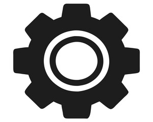 Modern black gear silhouette for settings and options design with transparent background